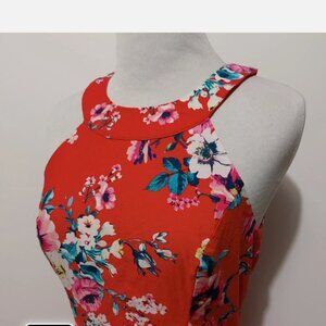 AUW Women’s Red Floral Lace Up Back Sleeveless Midi Dress